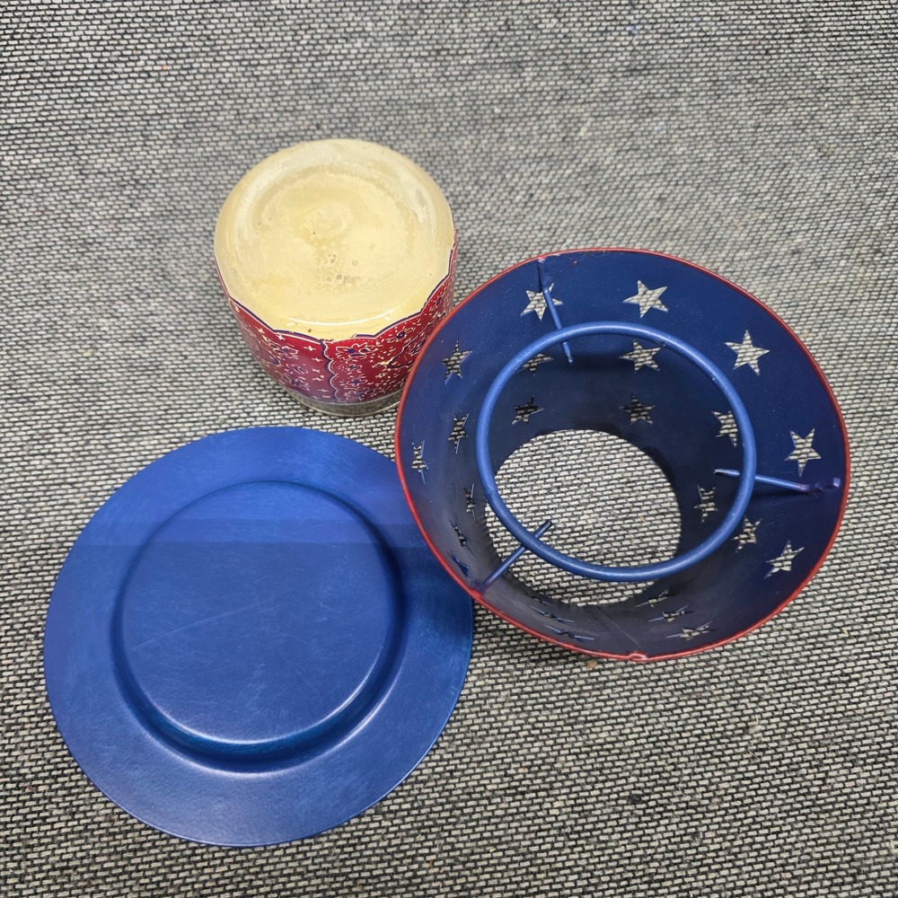 Candle Shade Plate Set Patriotic Americana Stars Blue Red Good OS